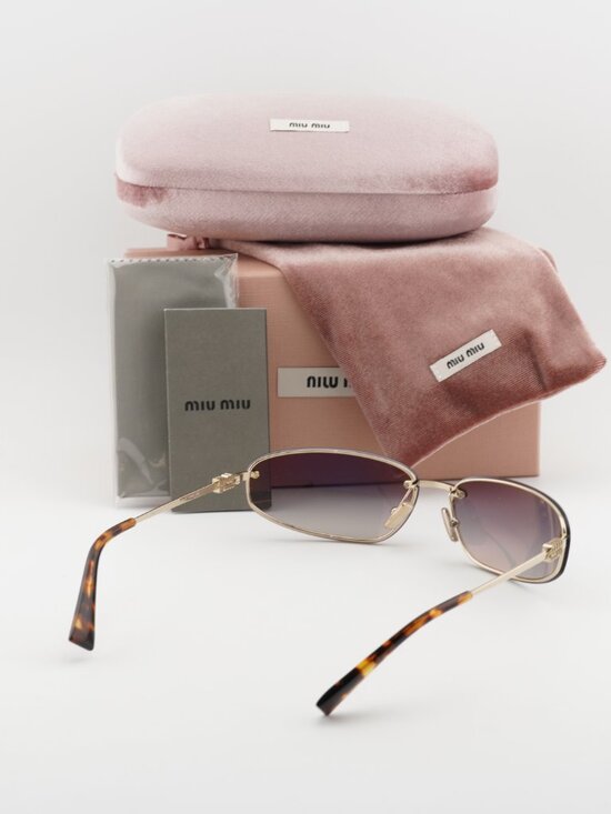 Miu Miu MUA50S ZVN30C Rectangle Sunglasses-Pale Gold\\Blue Mirror Silver Gradient main image 7